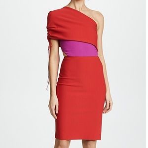 HANEY Briana One Shoulder Ruched Sleeve Dress sz 4